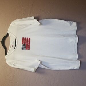 HAMPSHIRE STUDIO Sz XL short Sleeve tee, White with sequin Flag NWOT, CL #28